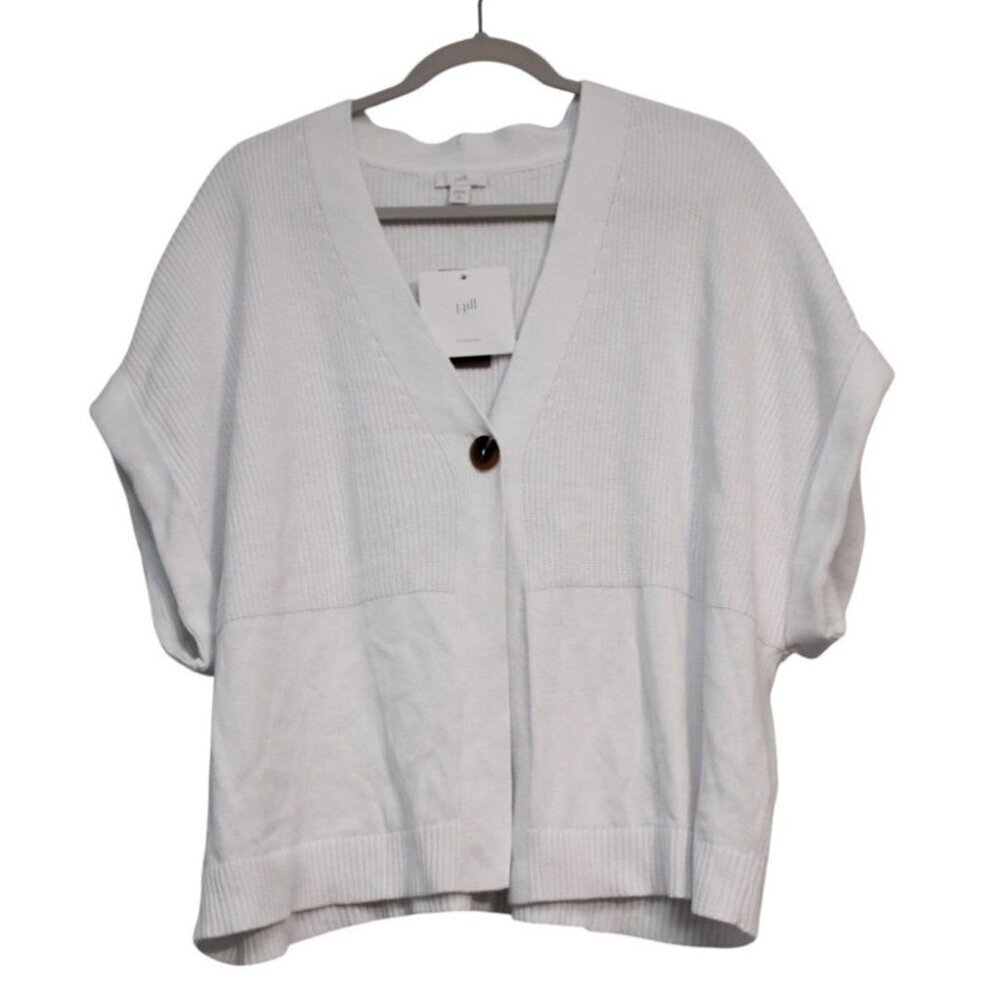 NWT J Jill Cardigan Sweater Large Petite White Preppy Boho Boxy Cropped Relaxed